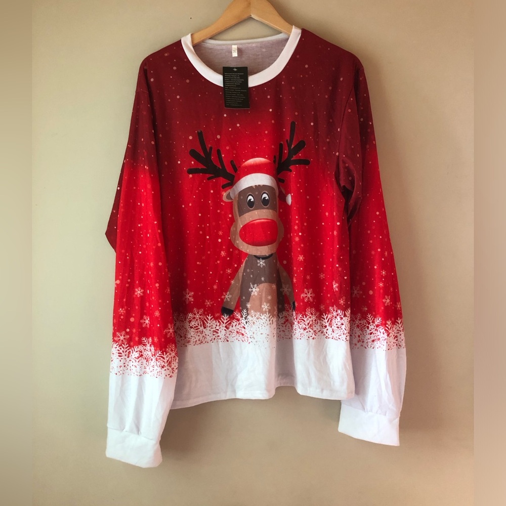 Festive Red Reindeer Long Sleeve Tee
